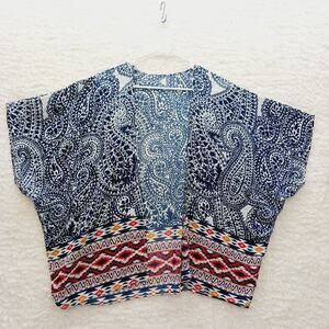 Kimono Blouse Top Cover Up Swim Paisley Festival Tribal Aztec Vacation Y2K Sz S